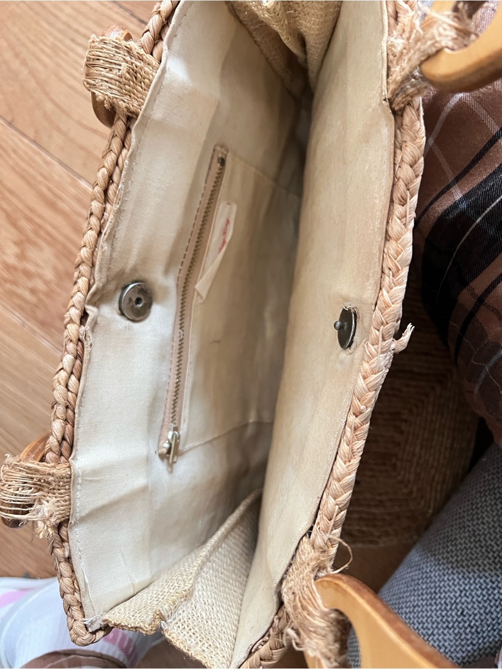 Woven Natural Straw Tote with Wooden Handles - Picture 7 of 7